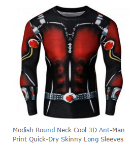 Round Neck Cool 3D Ant-Man Print Quick-Dry Skinny Long Sleeves Superhero T-Shirt