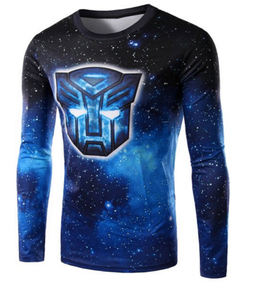 Round Neck 3D Starry Sky Autobot Transformers Print Long Sleeve T-Shirt
