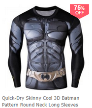 Quick-Dry Skinny Cool 3D Batman Pattern Round Neck Long Sleeves