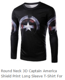 Round Neck 3D Captain America Shield Print Long Sleeve T-Shirt