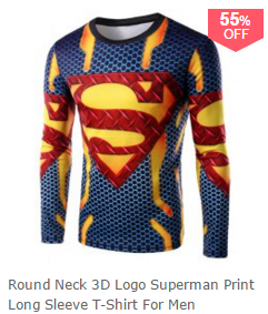 Round Neck 3D Logo Superman Print Long Sleeve T-Shirt For Men