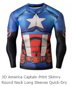 Round Neck 3D America Captain Print Long Sleeves