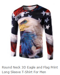 Round Neck 3D Eagle and Flag Print Long Sleeve T-Shirt For Men