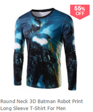 Round Neck 3D Batman Robot Print Long Sleeve T-Shirt For Men