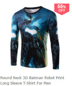 Round Neck 3D Batman Robot Print Long Sleeve T-Shirt For Men