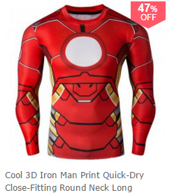 Round Neck 3D Iron Man Print Long Sleeve T-Shirt For Men