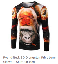 Round Neck 3D Gorilla Print Long Sleeve T-Shirt