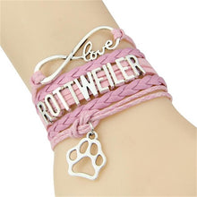 Infinity love ROTTWEILER bracelet leather braid charm bracelets