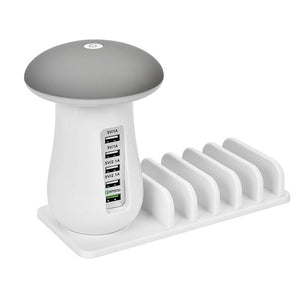 Mushroom LED Night Light 5-Port USB EU Plug Quick Charging Station Universal Desktop Tablet and Smartphone Charger 2100MA Lamp