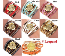 Women's Casual Vintage Multilayer Wristwatch Weave Wrap Rivet Leather Bracelet Wrist Watch